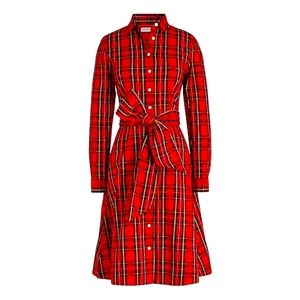 J CREW Long-Sleeve Tie-Waist Plaid Pin Up Dress